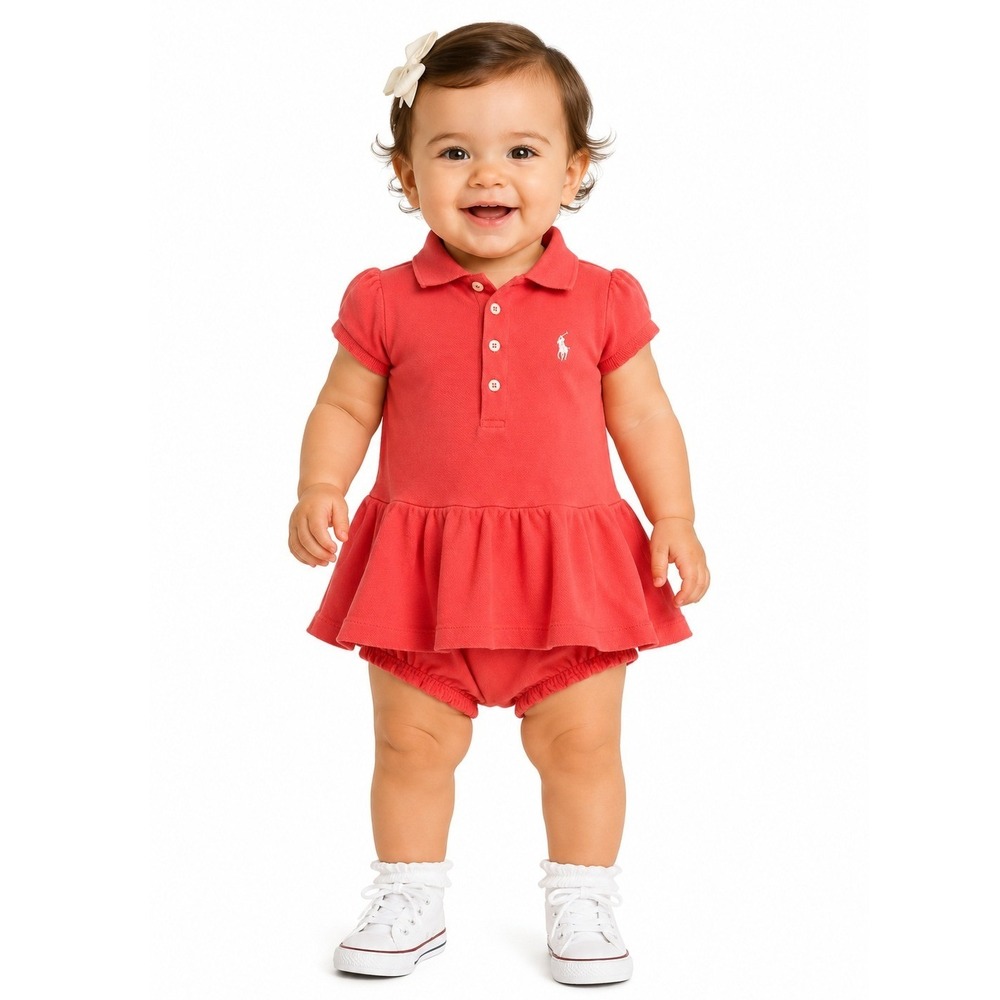 Ralph Lauren Polo Peplum Romper Baby Girl 24M Pink Ruffle Romper